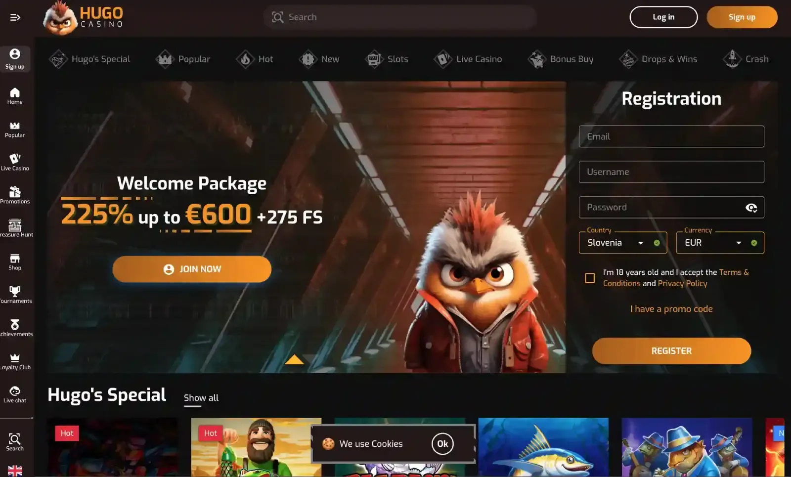 Hugo Casino website preview