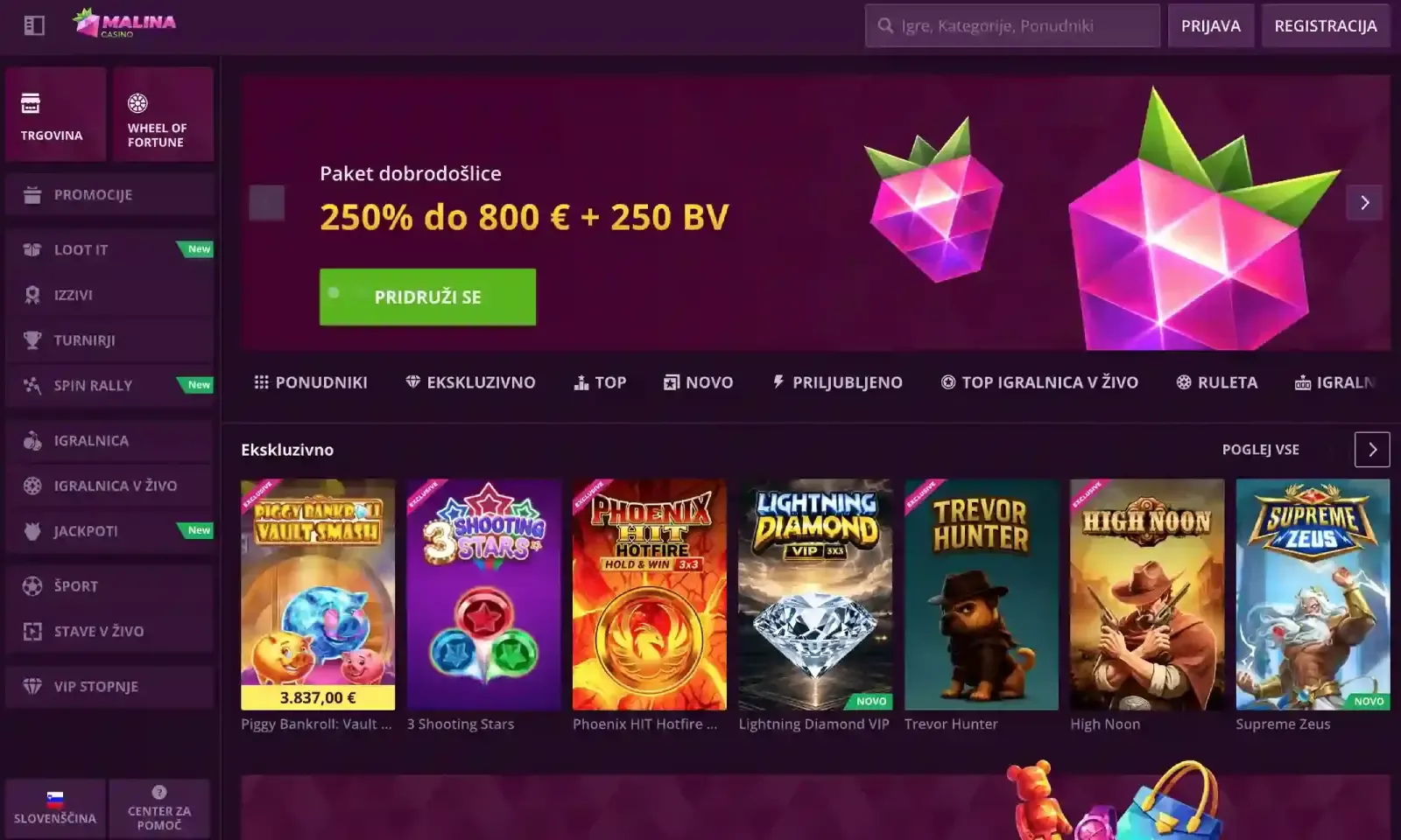 Malina Casino website preview